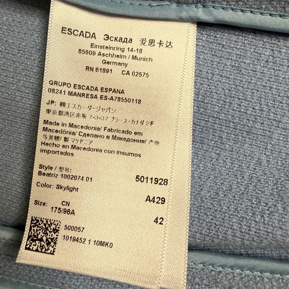 ESCADA Cashmere Blend Blazer 42 Skylight Blue Wool Tailored Jacket EU 42 US 12 - Picture 13 of 15